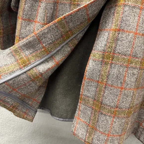 Vintage Zero King Coat Mens 38 Wool Faux Fur Lined Gray Orange Plaid Made in USA - Picture 7 of 8